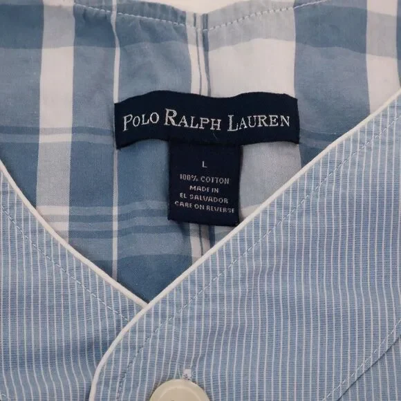 Polo Ralph Lauren Sleep Shirt Men's Large Blue Striped Pullover Long Sleeve - Picture 4 of 10